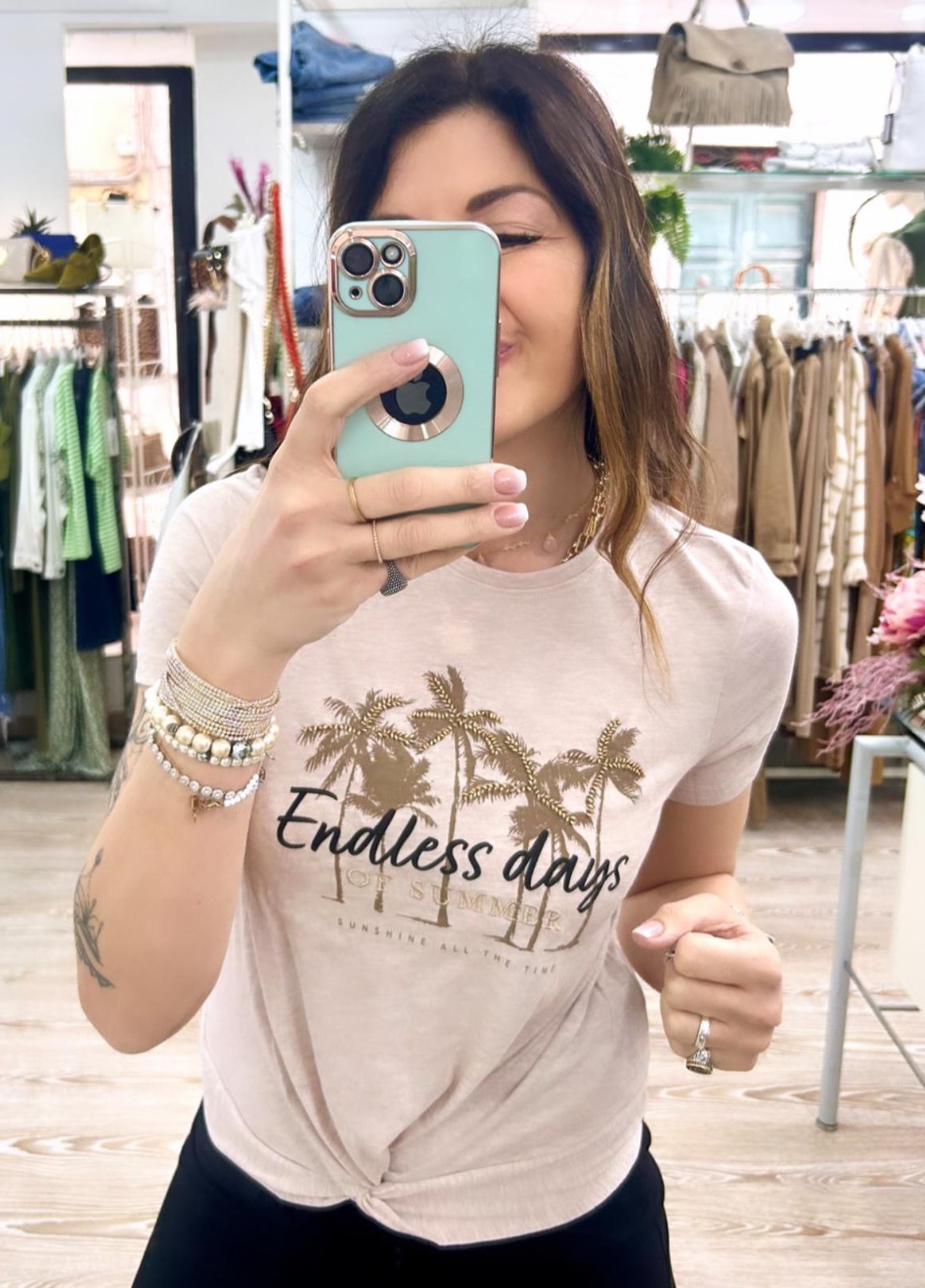T-Shirt donna in cotone con scritta e palme Only
