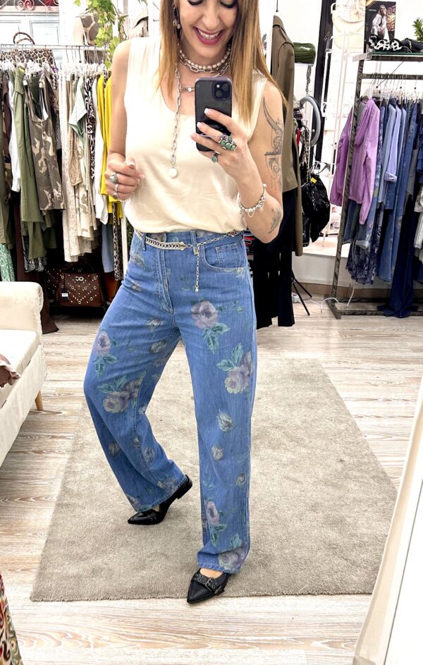 Jeans chambrie fiorato wide leg