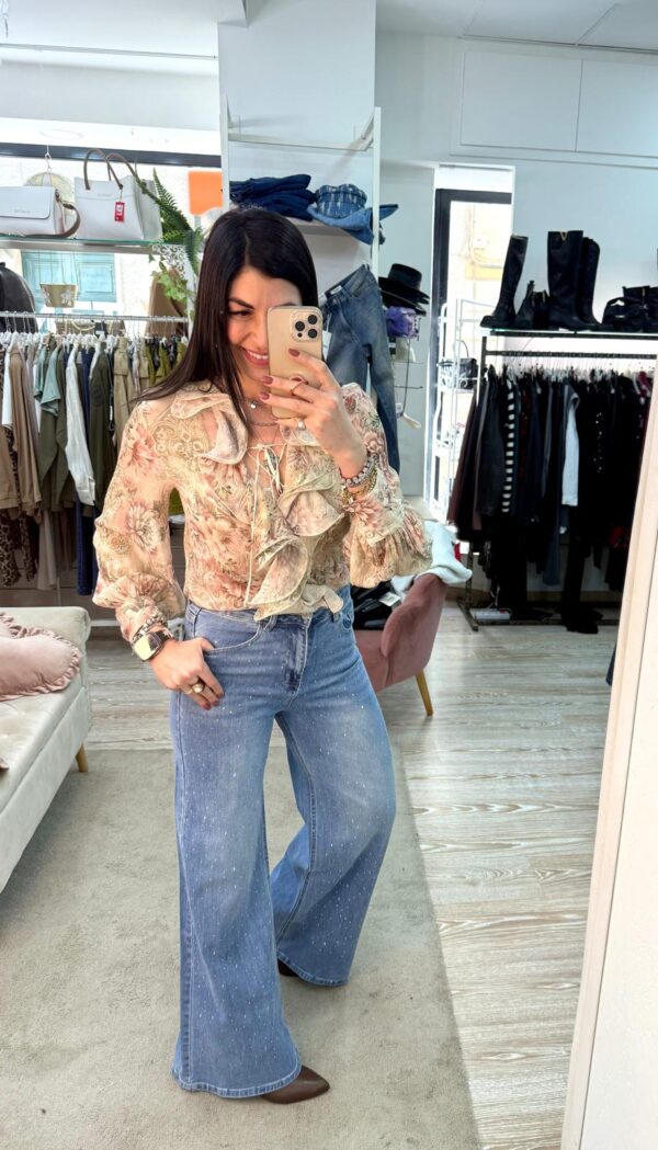 Jeans wide leg Brend strass