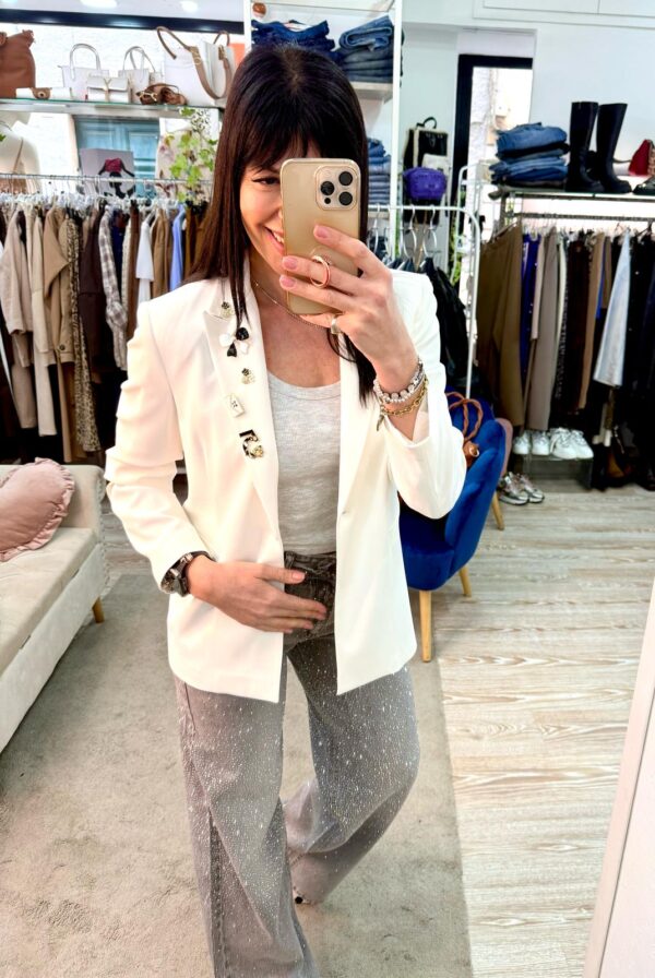 Blazer a Taglio Dritto con Applicazioni Color Latte Susy Mix