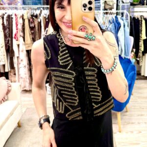 Gilet in cotone con ricami oro Dixie
