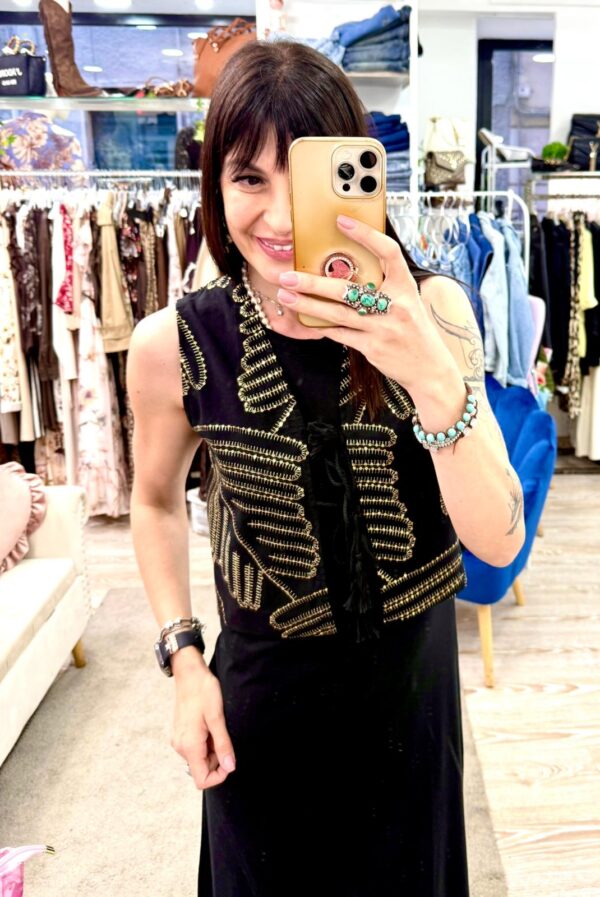 Gilet in cotone con ricami oro Dixie