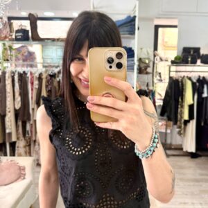 Maglia in cotone e sangallo davanti Nappa