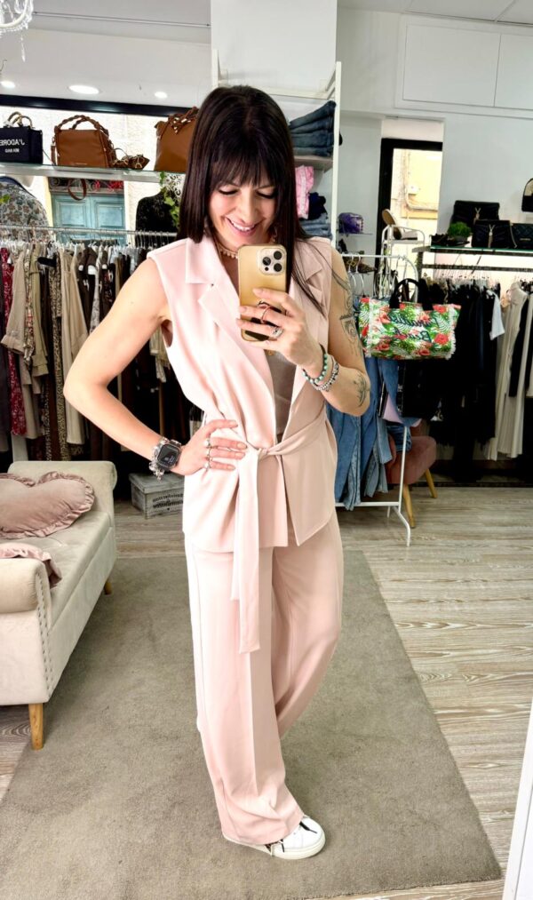 Completo fluido gilet lungo e pantalone Susy mix