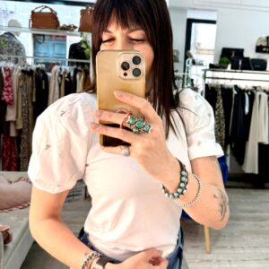 T-shirt manica a sbuffo con strass