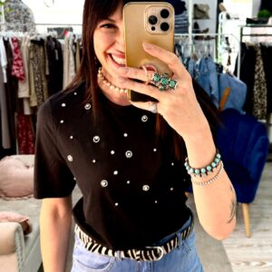T-shirt applicazioni perle e strass