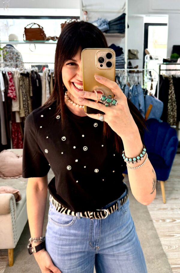 T-shirt applicazioni perle e strass
