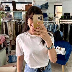 T-shift cotone con applicazione strass collo Only