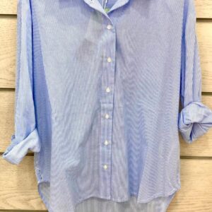Camicia 100% cotone a righine e collo bianco chic