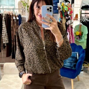 Bomber in felpa animalier