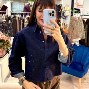 Giacchina a scatoletta in denim con micro borchiette Only