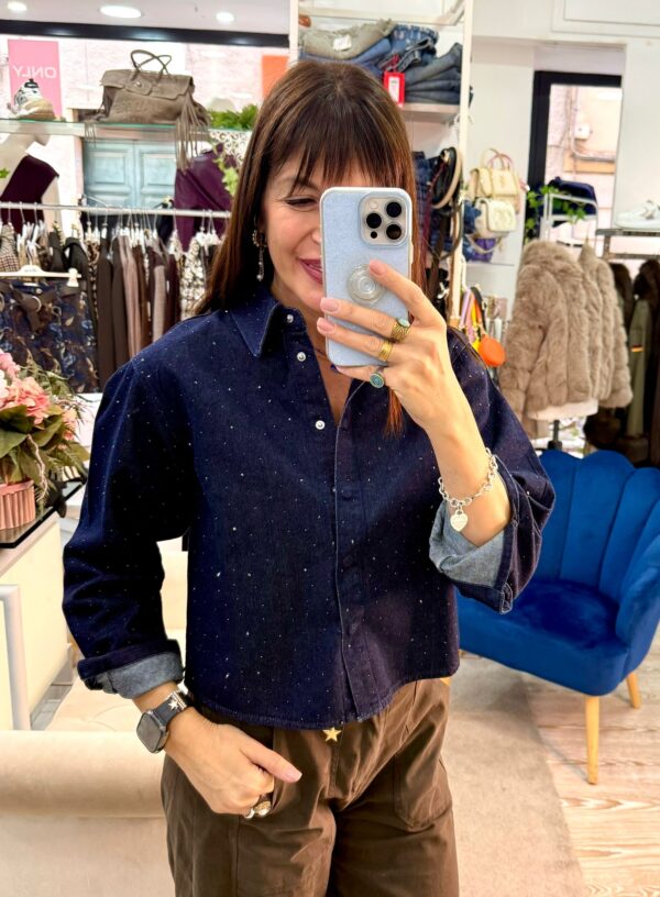 Giacchina a scatoletta in denim con micro borchiette Only