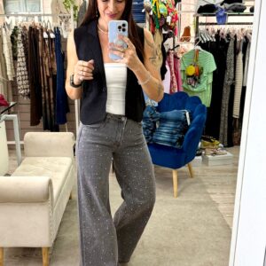 Jeans wide leg  elasticizzato strass Brend