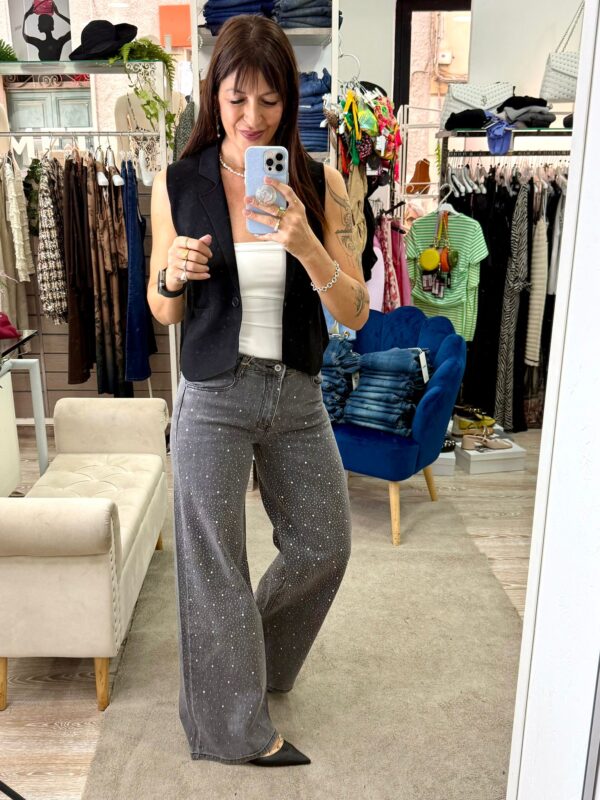 Jeans wide leg  elasticizzato strass Brend