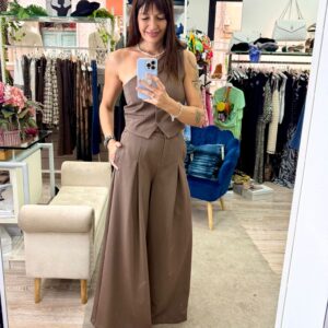 Pantalone gamba larga taupe Imperial