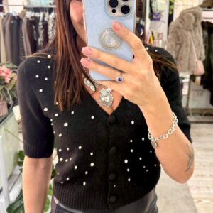 Cardigan a V con perle applicate Only