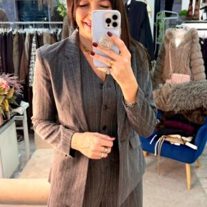 Giacca gessata a completo con gilet Only