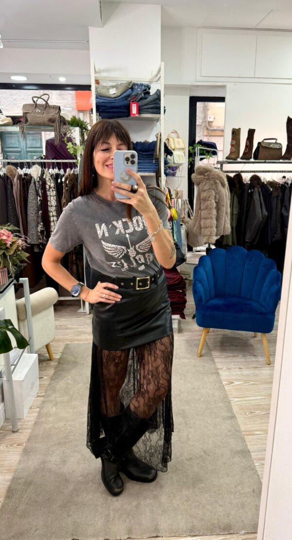 Gonna in pelle e pizzo con cinta Motel