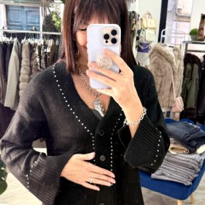 Cardigan borchiato lana