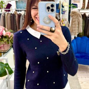 Pull con perle e inserti camicia