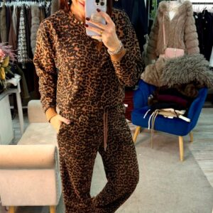 Pantalone animalier felpato con coulisse in vita Only