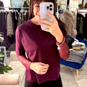 T-shirt manica in pizzo
