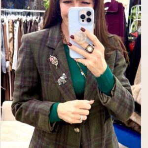 Blazer cappottino in fantasia check con spille Susy Mix