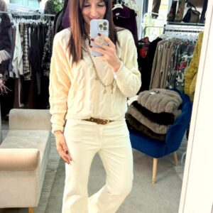 motel Pantalone modello flared in velluto con cinta