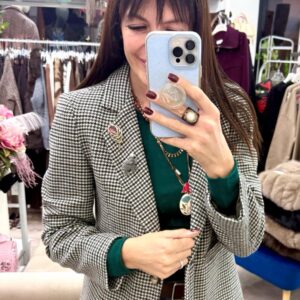 Blazer cappottino con spille in fantasia pied poule Susy Mix