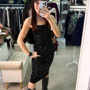 Abito tubino paillettes Brend elasticizzato colore nero e moro