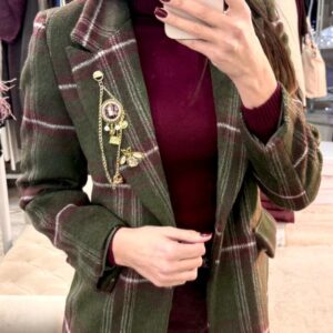 Blazer cappottino verde muschio con spille Susy Mix