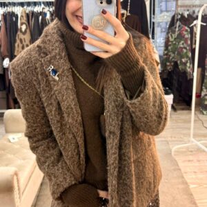 Blazer cappotto con spilla Susy Mix moro