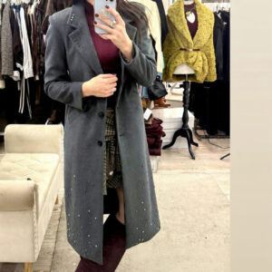 Susy mix Cappotto grigio mélange con applicazioni