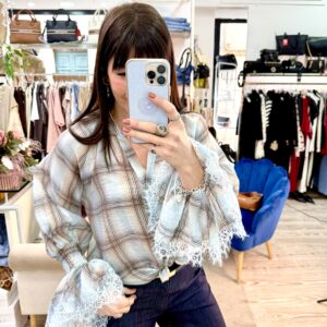 Camicia motel check viscosa e pizzo