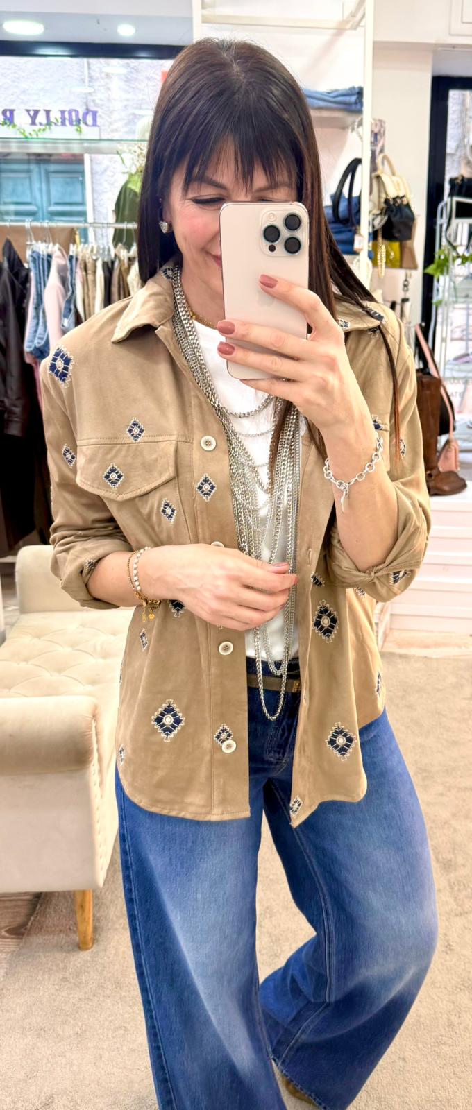 Camicia in Suede con rimani realizzati in denim Susy mix