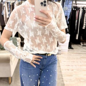 Maglia pizzo Susy mix con manicotti pizzo