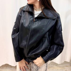 Bomber in pelle con interno stampa animalier Tensione In