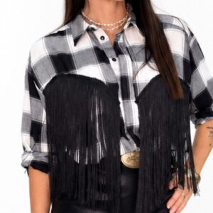 Camicia fantasia check e frange